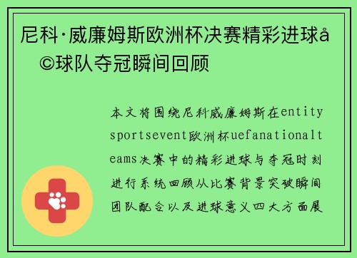 尼科·威廉姆斯欧洲杯决赛精彩进球助球队夺冠瞬间回顾 尼科·威廉姆斯欧洲杯决赛精彩进球助球队夺冠瞬间回顾